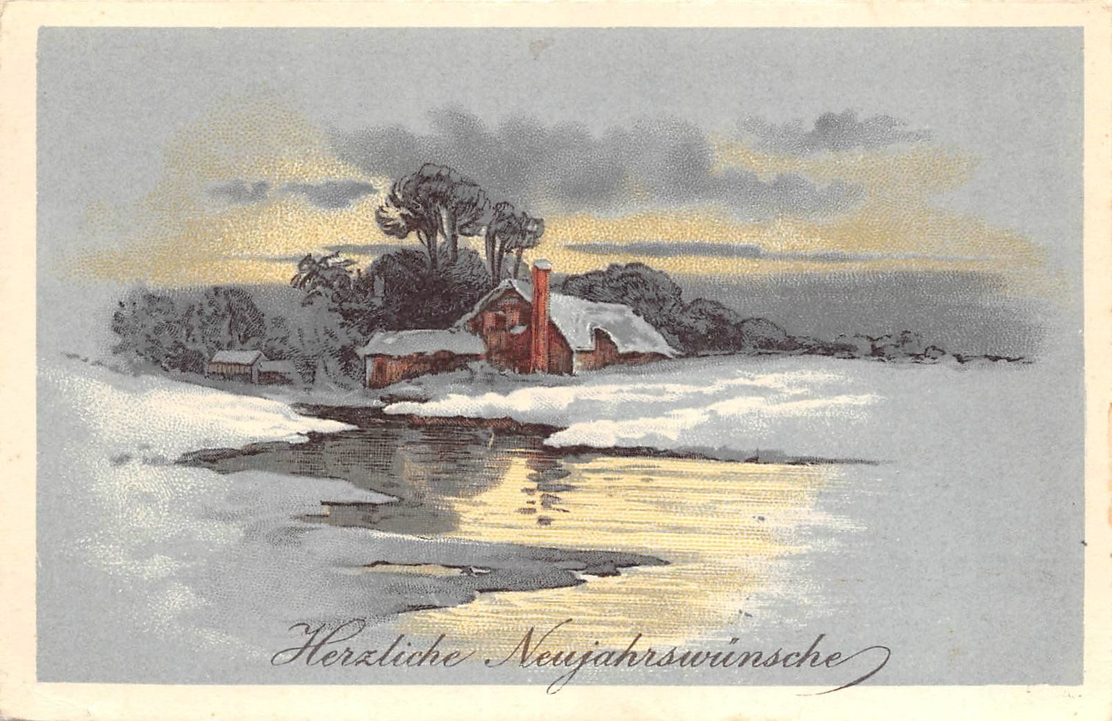 Cartoline postali: Flusslandschaft im Winter – Usato da Ottikon b.Kemptth. venduto da Neptun1974