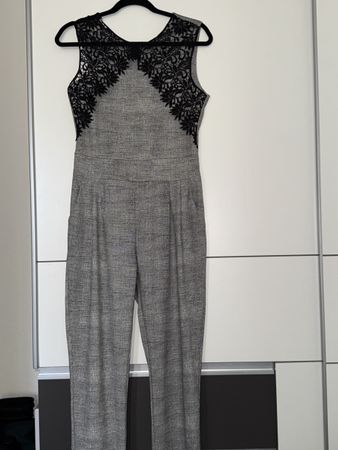 Jumpsuit Damen grau mit schwarzer Spitze M/L