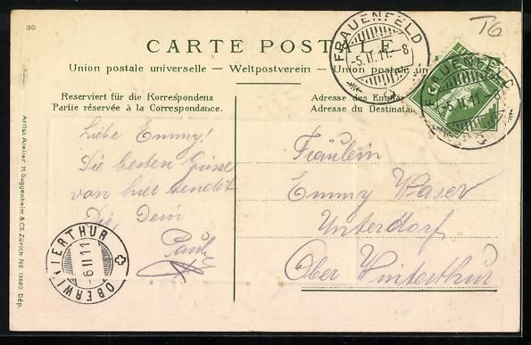 Cartes postales: Frauenfeld, Teilansicht, Veilchen, Passe – D'occasion à Berlin par bartko-reher 1