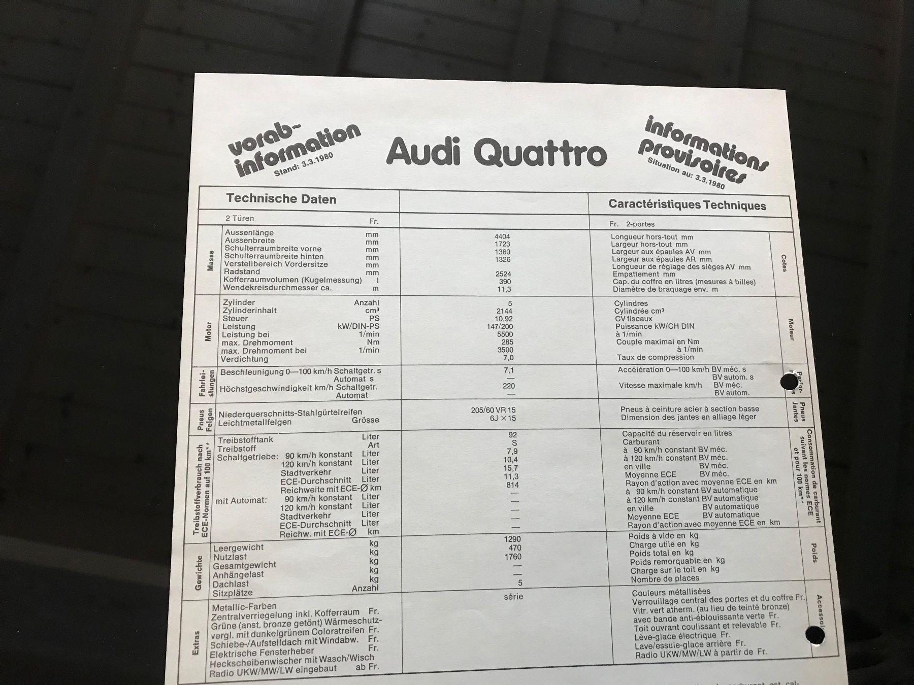 Audi Dokumente: Audi Quattro Prospekt – Gebraucht aus Balterswil von Jeko1967