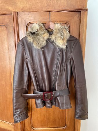Lederjacke mit Pelzkragen, NEU