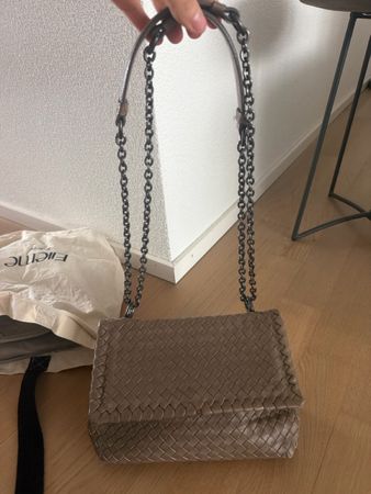 Woven Leather Handbag with Chain Strap