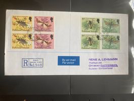 Falklandinseln 1984 R-Brief 1 Insekten Schmetterlinge Paare