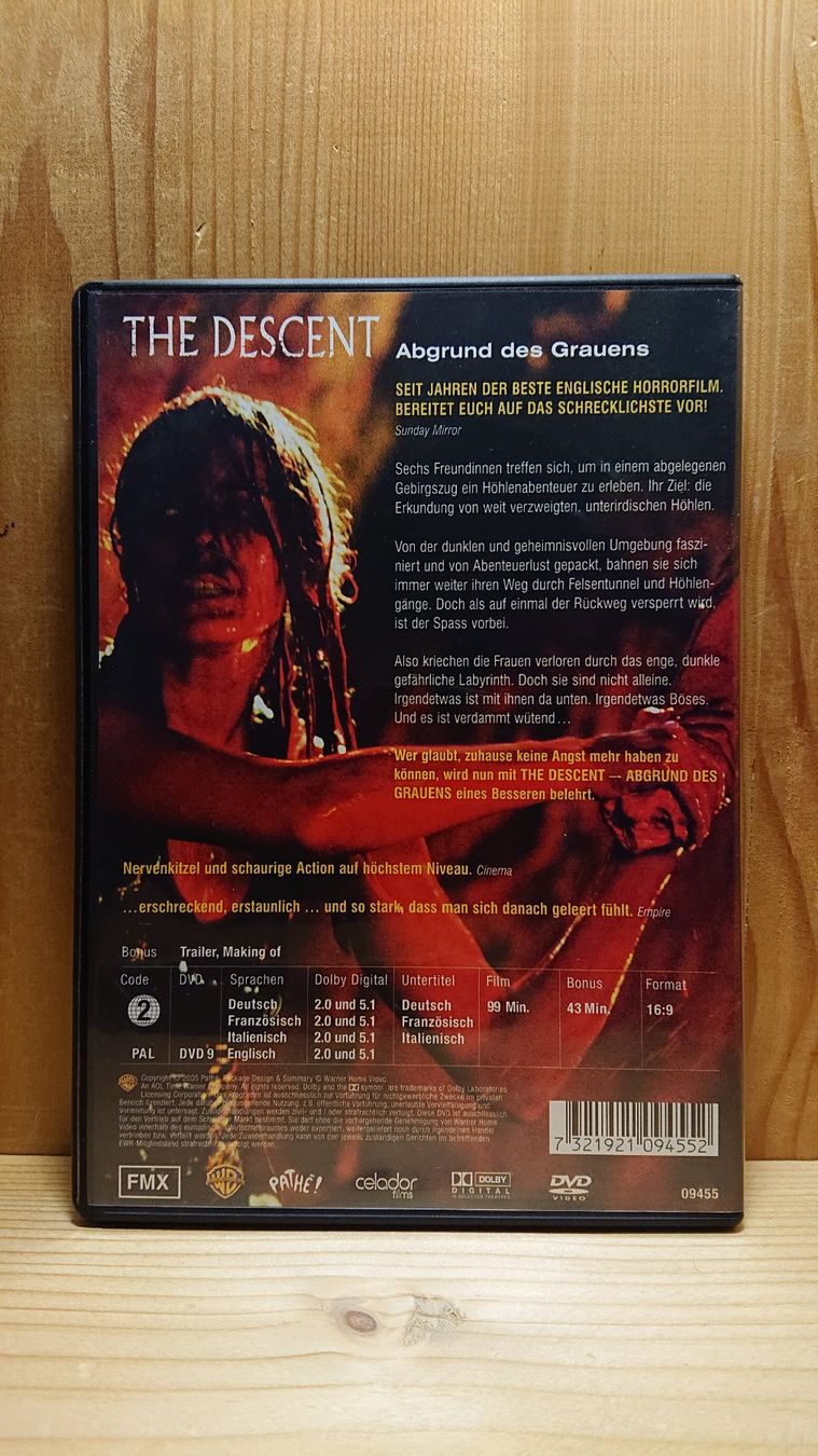 Tutti i DVDs: THE DESCENT Abgrund des Grauens DVD – Usato da Wilderswil venduto da Exebub 1