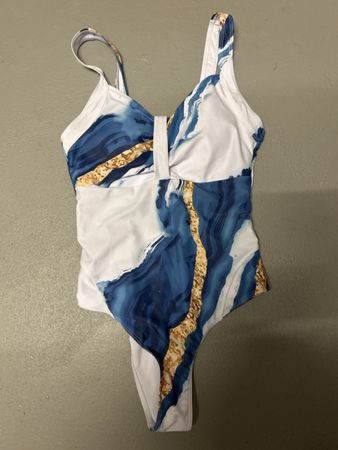 Sommerlicher Badeanzug mit Marmor-Design, Grösse M neu