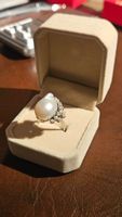 Ring mit Perle und 11 Brillanten in 585er Weissgold