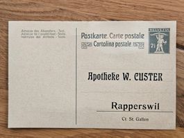 priv. Ganzsache Apotheke Kuster Rapperswil ab 2.--