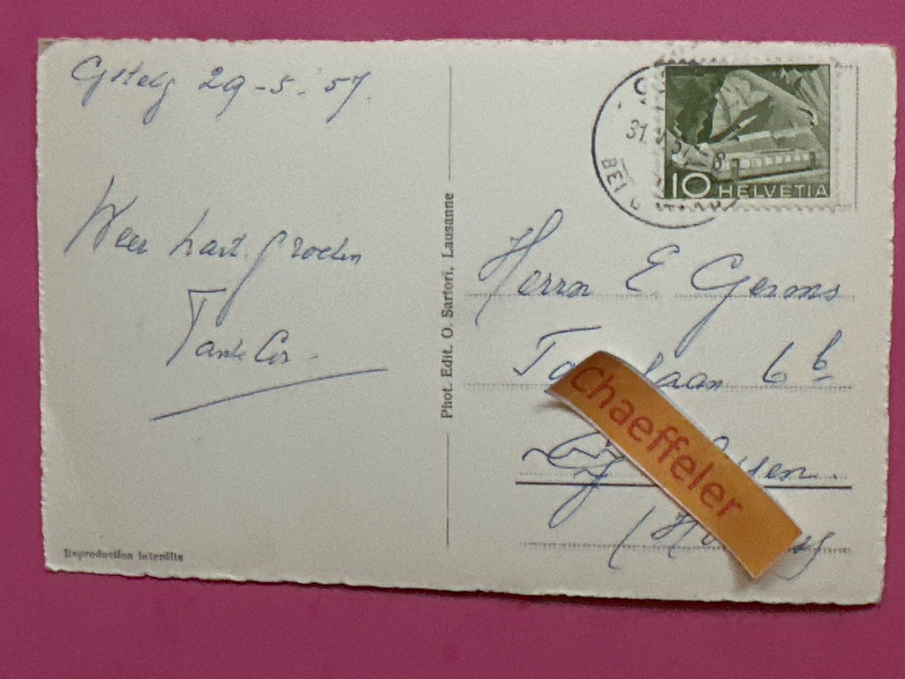 Cartoline postali: 1957  4854 Gsteig 1192m – Usato da Zürich venduto da Chaeffeler 1