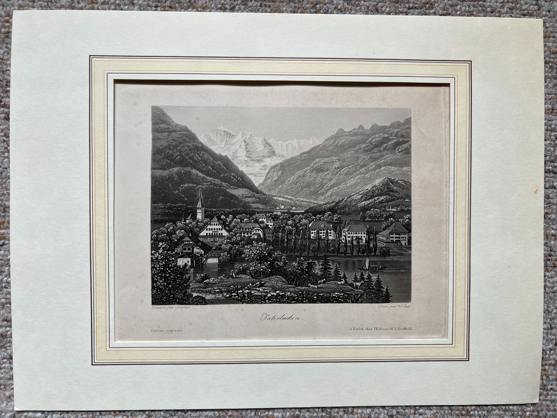 Incisioni: Interlaken Kupferstich H.F. Leuthold um 1840 – Usato da Unterseen venduto da Naga99