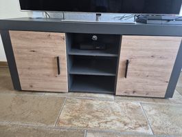 TV MÖBEL SCHRANK sideboard holz grau Türen Ablagen