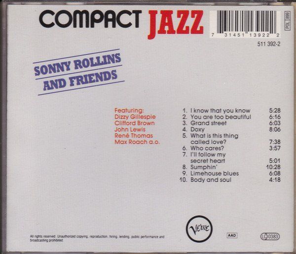 CD: Sonny Rollins And Friends COMPACT JAZZ Nat Adderley ... CD – Usato da Kandergrund venduto da Sososo 1