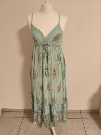 Sommerkleid lang mintgrün Paisleymuster Viskose Gr. M