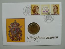 1988 Numisbrief: 50. Geburtstag König Juan Carlos I + Münze