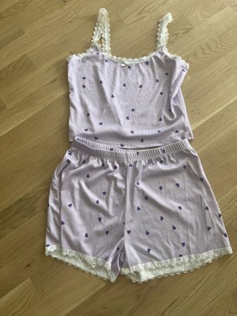 Pyjama Set Damen Grösse S Lila Herzen mit Spitze