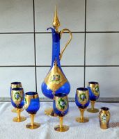 Murano Glas, Karaffe + 6 Gläser, Trefuochi, 24 K Gold bemalt