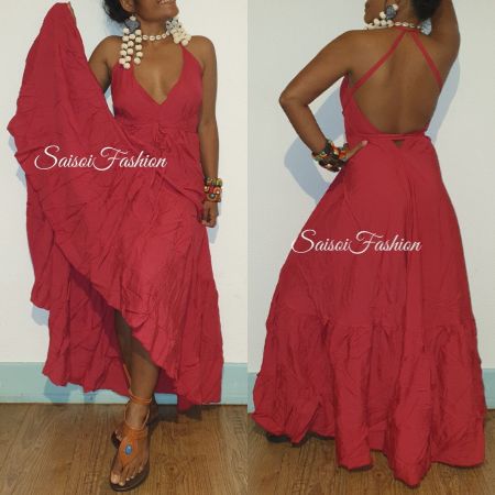 Sommer Boho  Strand rotes Maxikleid XS-L