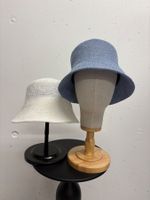 2x Strohhut Bucket Hat Fischerhut aus Stroh weiss blau