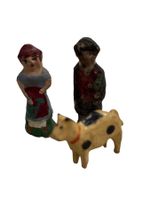 2 Miniatur-Figuren und Hund - 3,5 cm hoch,  handarbeit