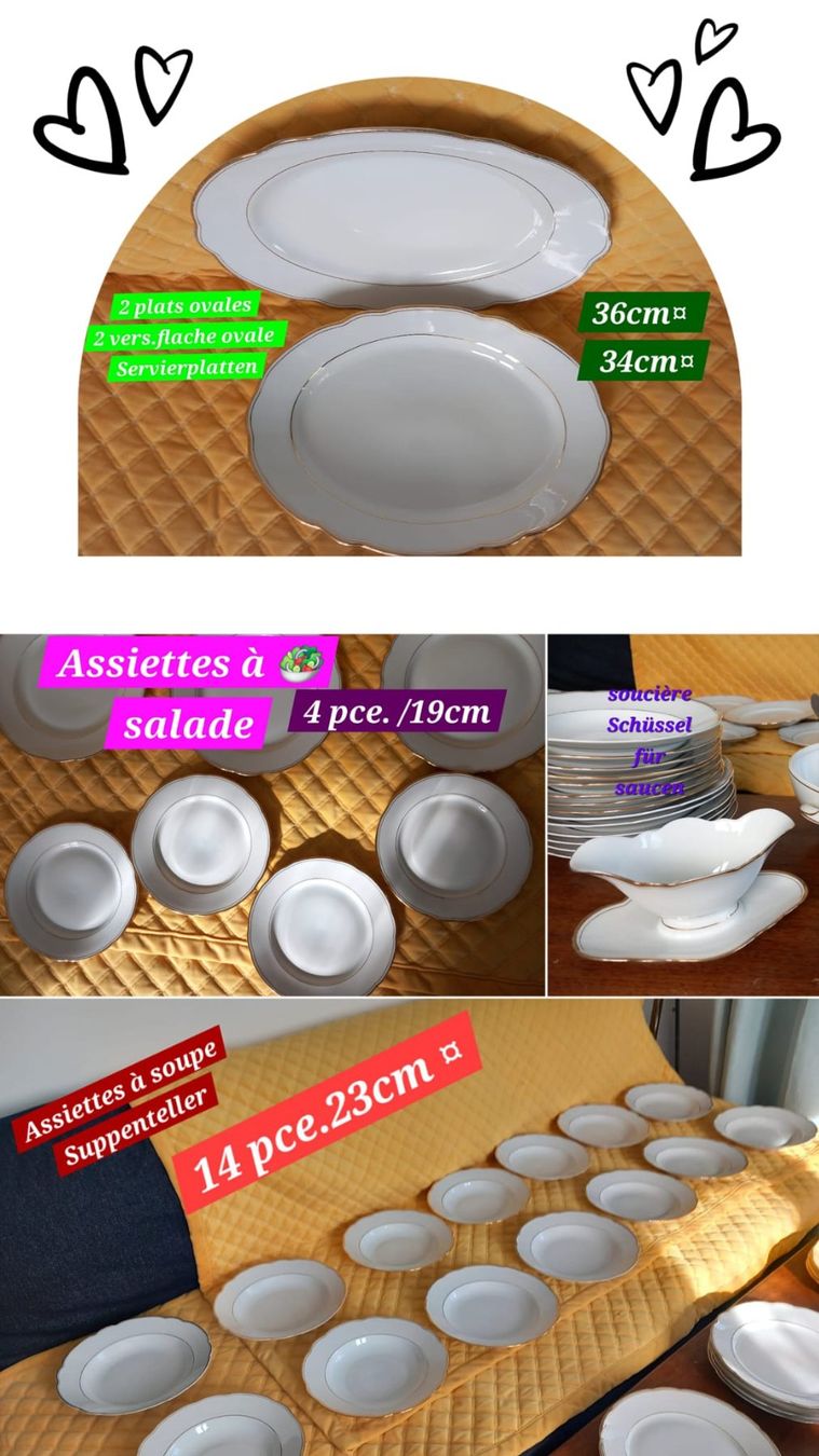 Services de table: Service vaisselle blanc bordure dorée – D'occasion à Payerne par jea_m6nb 6
