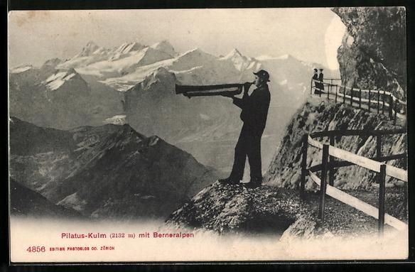 Cartoline postali: Pilatus-Kulm, Alphornbläser vor den Ber – Usato da Berlin venduto da bartko-reher