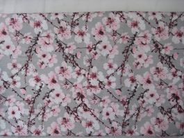 Baumwollstoff grau mit weiss/rosa Kirschblüten Reststück