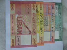 Libanon Banknoten Set, 4 verschiedene Noten, Top Zustand!