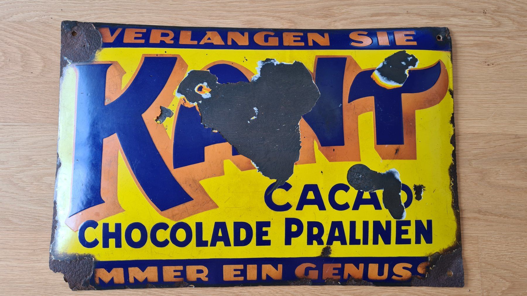 Insegne: Vintage KANT CACAO CHOCOLADE Emailschild 1920er – Usato da Winterthur venduto da stufaphi
