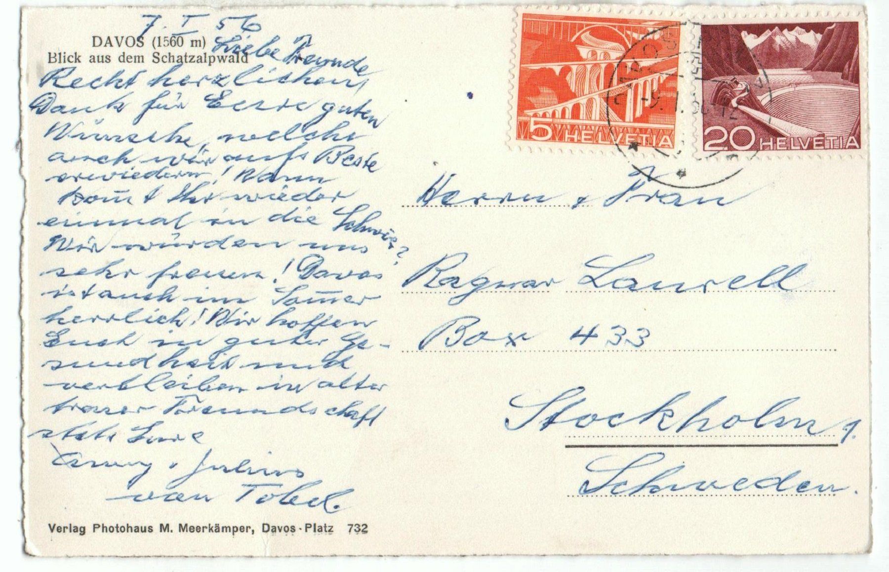 Cartoline postali: DAVOS Blick aus dem Schatzalpwald – Usato da Jona venduto da philajona 1