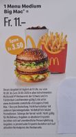 McDonald's Big Mac Menü Medium für nur 11 Fr. Rabattbon