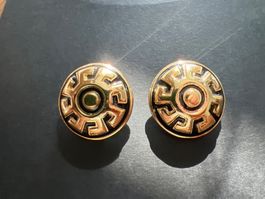 Vintage Ohrclips Orena Paris Goldfarben schwarzes Muster