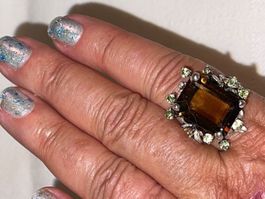 Fine Smoky Quartz Peridots & Opals 925SS 14k White Gold Ring