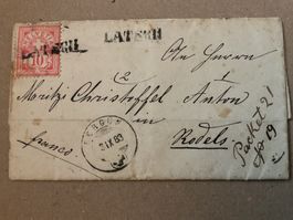 1883 Faltbrief mit Inhalt Stab Latsch - Rodels Beleg fleckig