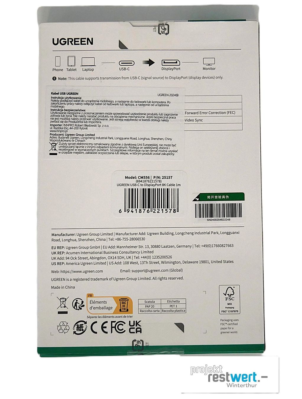 Ugreen Cavi: UGREEN USB-C Displayport 8K – Nuovo e nell'imballaggio originale da Winterthur venduto da Restwert_Winterthur 1