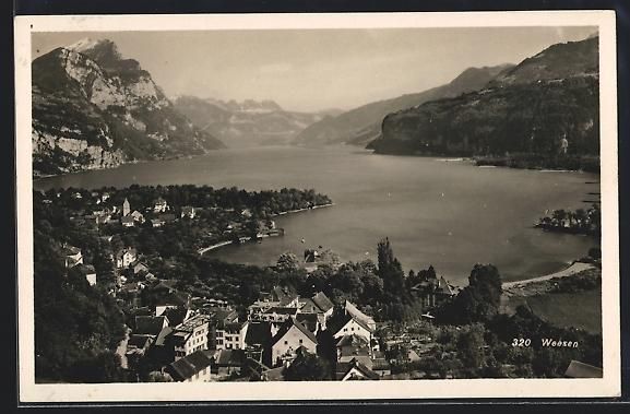 Cartoline postali: AK Weesen, Ortsansicht mit Strandbad – Usato da Berlin venduto da bartko-reher