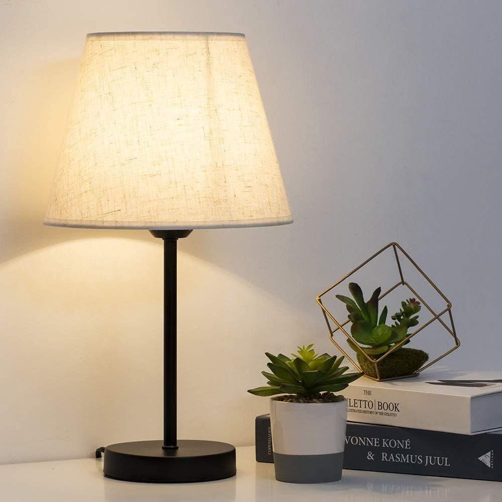 Lampade: 2x Nachttischlampen E27 Metall Leinenbeige – Nuovo e nell'imballaggio originale da Nuglar venduto da SmartLiving24 2