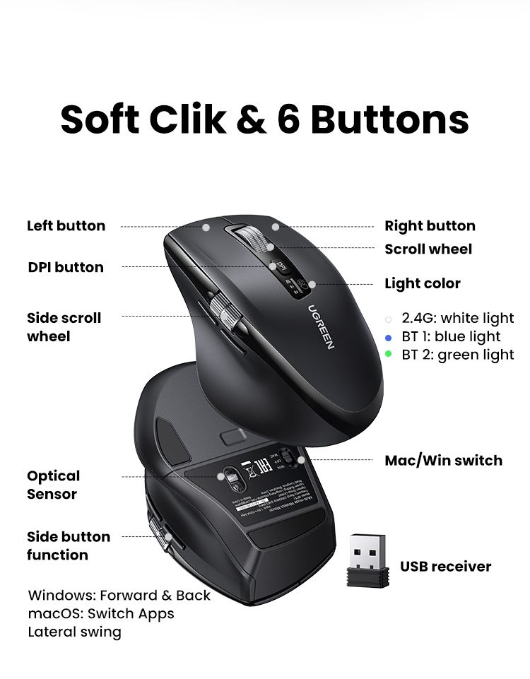 Mouse: UGREEN Bluetooth Maus Hyper-fast Scroll 5000DPI, Dual Mode – Nuovo e nell'imballaggio originale da Romanshorn venduto da pfimex 8