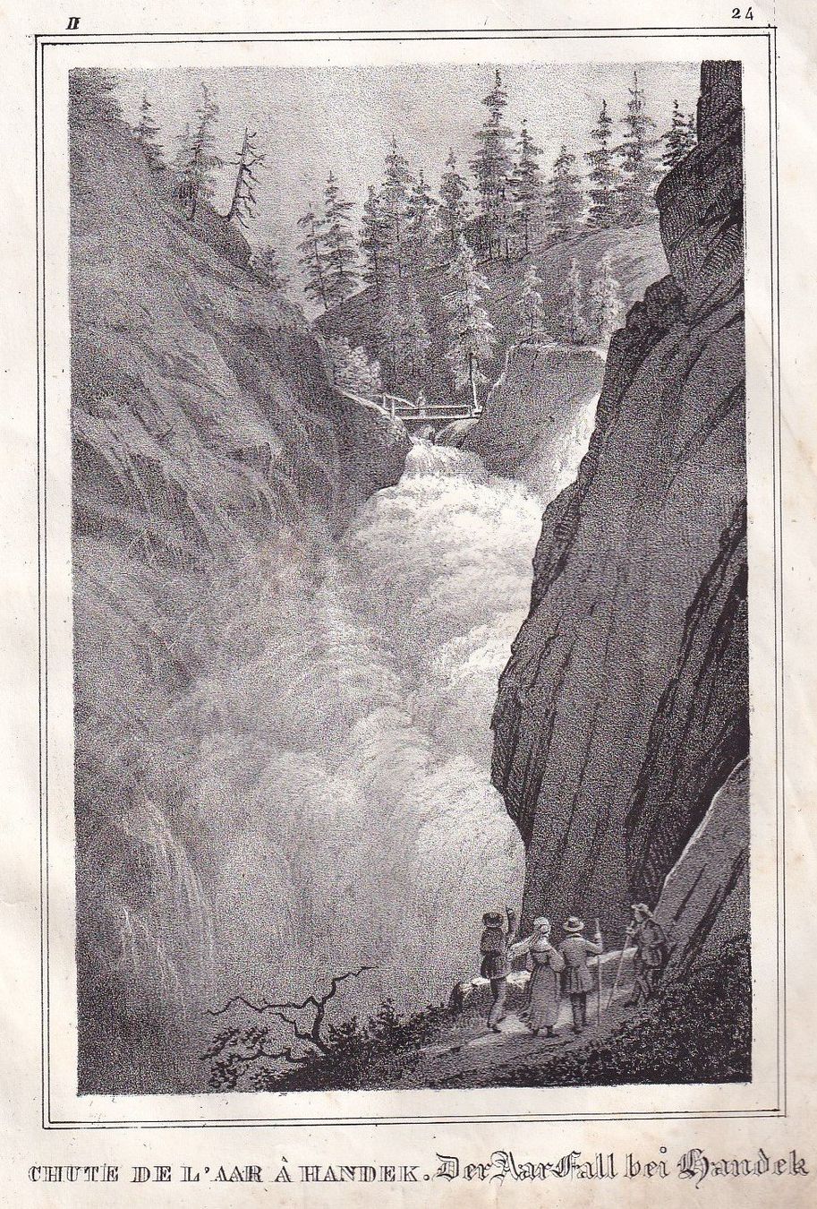 Incisioni: HANDECK WASSERFALL, AARE, LITHOGRAPHIE VON 1836-1845 – Usato da Grüningen venduto da Kartensammler