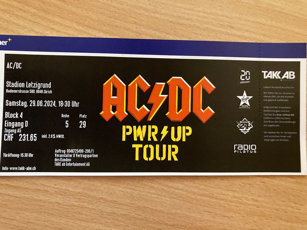 AC/DC Sitzplatzticket | Kaufen auf Ricardo