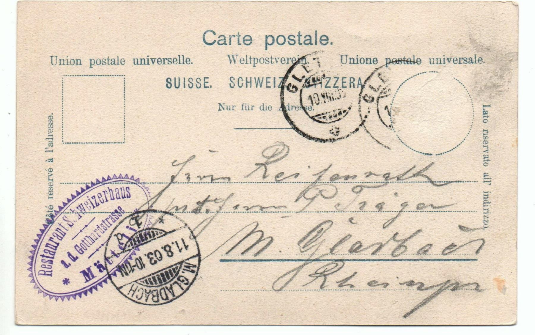 Cartoline postali: GOTTHARD-STRASSE Restaurant Mätteli - Stempel Restaurant – Usato da Jona venduto da philajona 1