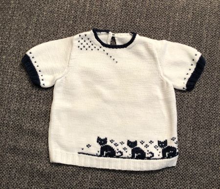 Katzen T-Shirt, Blau Weiss