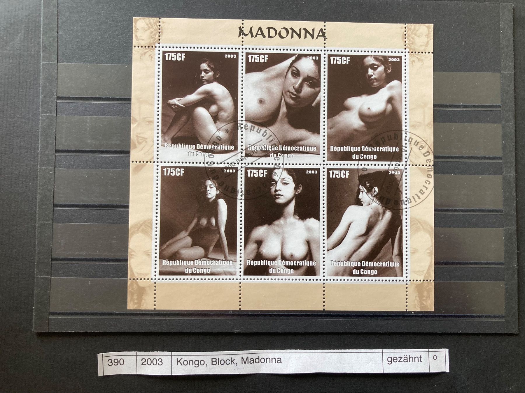 Tutti i francobolli: Kongo, MADONNA, EROTIK, AKT, BLOCK – Usato da Domat/Ems venduto da Lareina2015