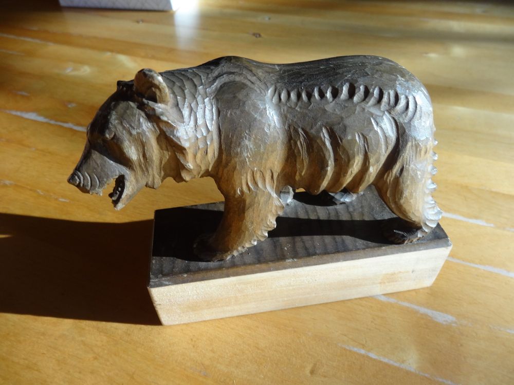 Saleron Ancien En Verre - Ours En Bois Sculpté Et Verre - 19ème Siècle - Déco Vintage