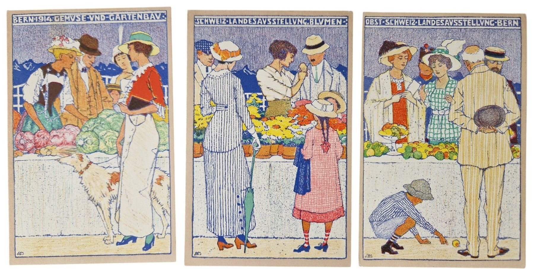 Cartoline postali: 3 Ansichtskarten Landesausstellung Bern 1914 - Serie A – Usato da Mörschwil venduto da aik_x8mc