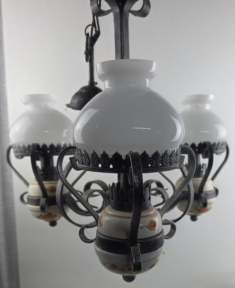 Lampadari & plafoniere: Antike Hängelampe mit Glas und Keramik – Usato da Flums venduto da Flumsantik 1