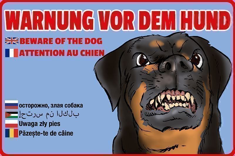 Insegne: Blechschild-WARNUNG VOR DEM HUND IN7SPRA – Nuovo e nell'imballaggio originale da Rupperswil venduto da big-one-sale