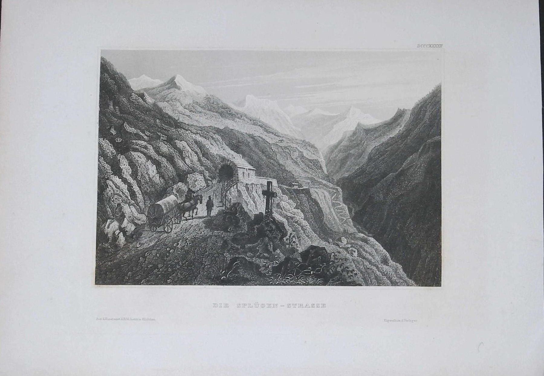 Stiche: Splügenpass  Stahlstich um 1850 – Gebraucht aus Rafz von Helvet32