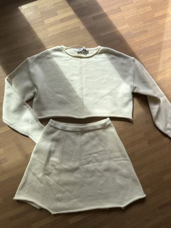 Zara Set zweiteilig Pullover und Rock weiss Grösse S