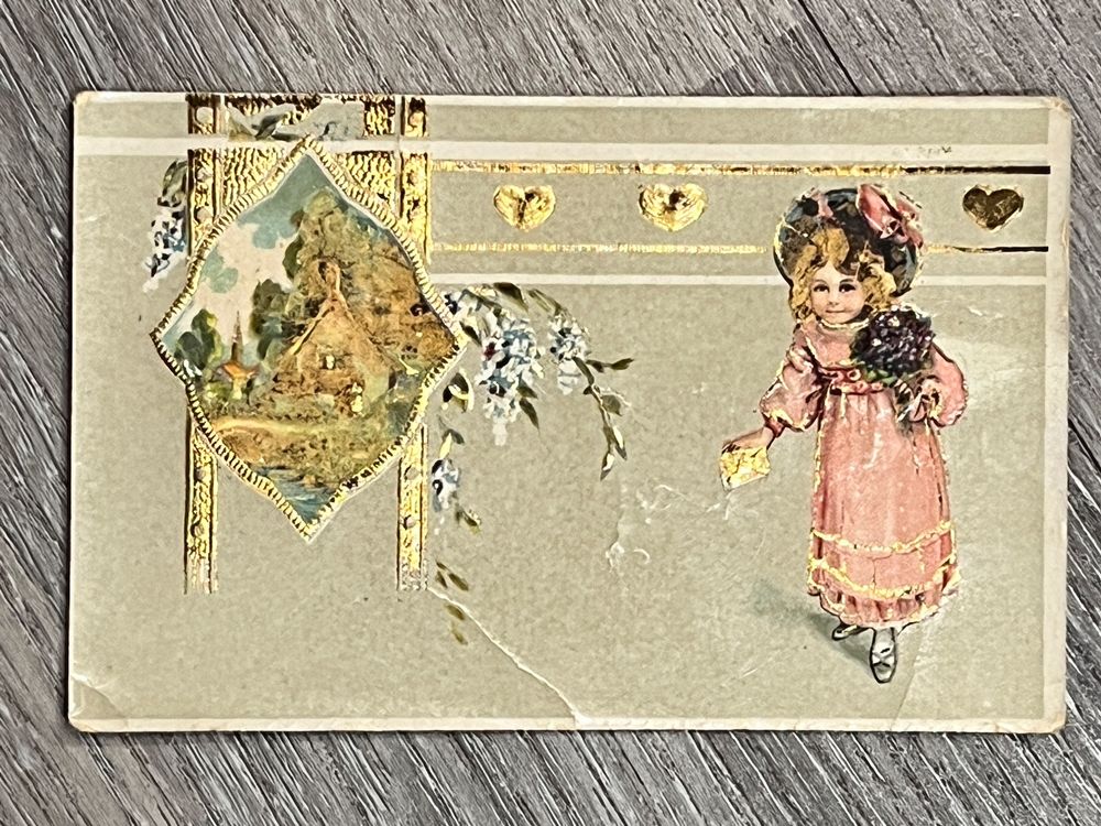 Wee Blue Coo Vintage Grußkarte "Jugendstil-Mädchen Mit Rotkehlchen" - 17,5x12,5 Cm, 280 G/m² | Leer Innen