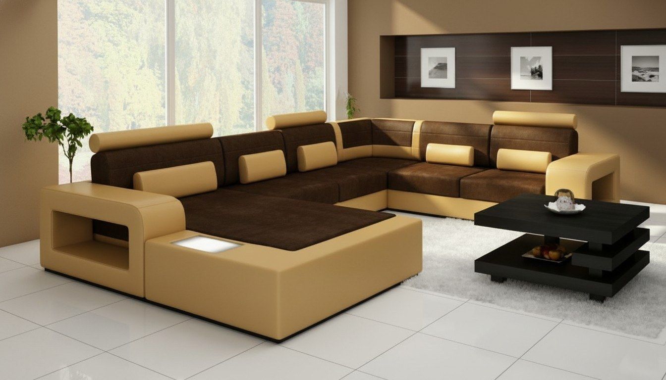 Divani: Wohnlandschaft Sofa mit USB Sofagarnitur Stoff Textil Leder – Nuovo e nell'imballaggio originale da Zug venduto da jvmoebel-schweiz 3