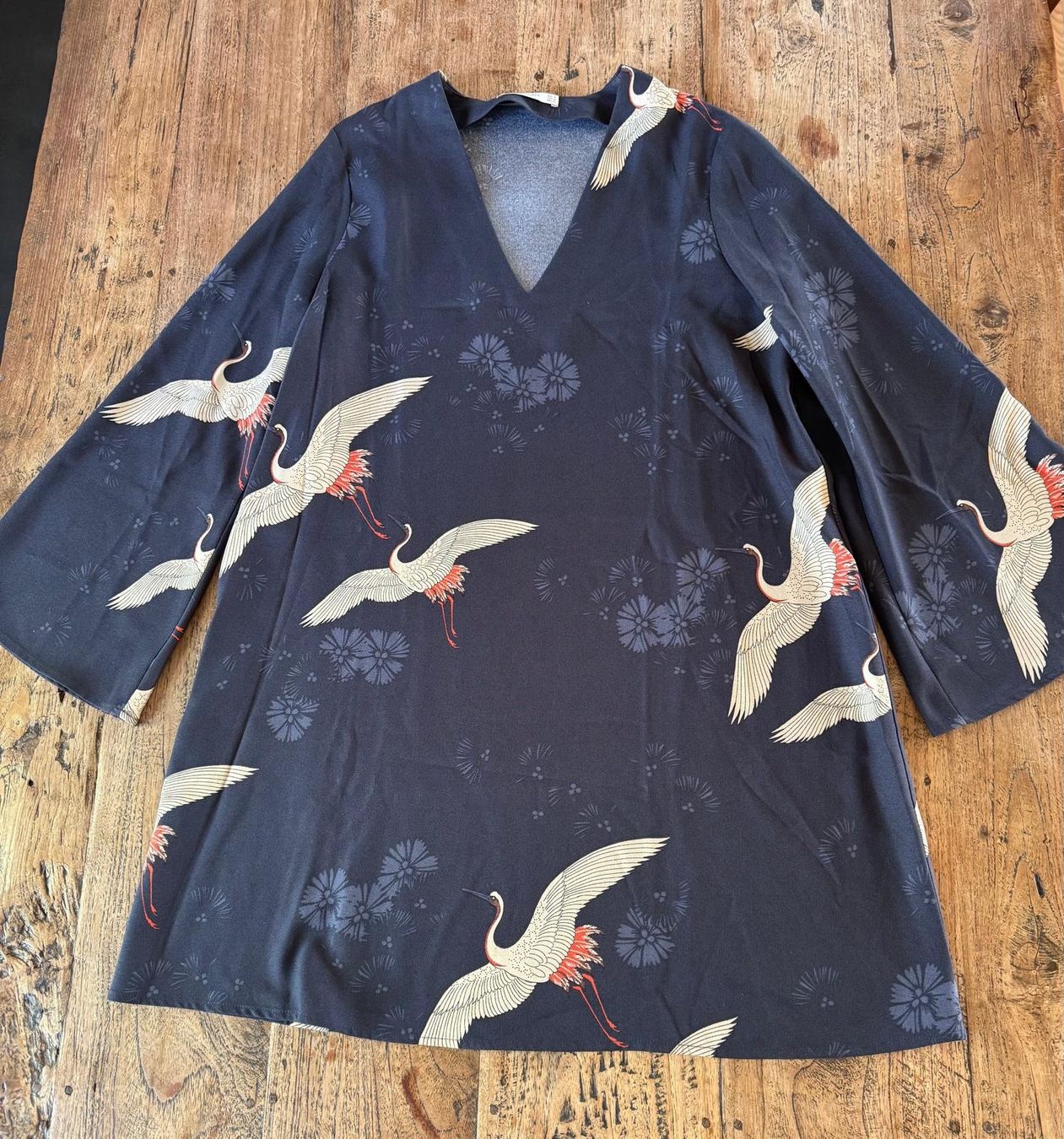 Mango Vestiti: Mango Kleid. Blau mit Kranichvogel. Gr. S. – Usato da Zürich venduto da na_monn26 4
